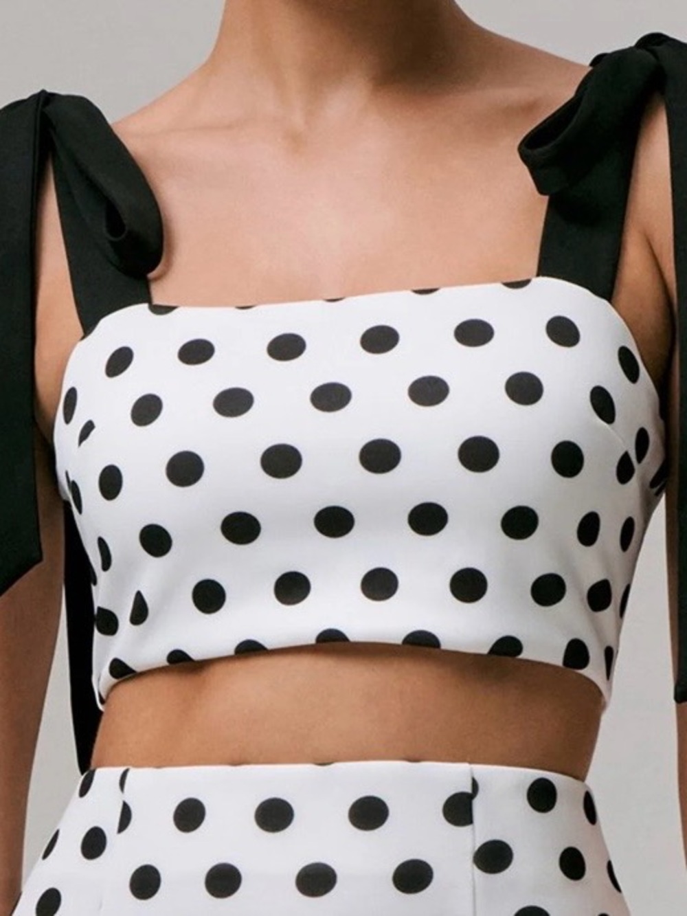 Club L London Phoebe Black and White Polka Dot Crop Top with Tie Straps